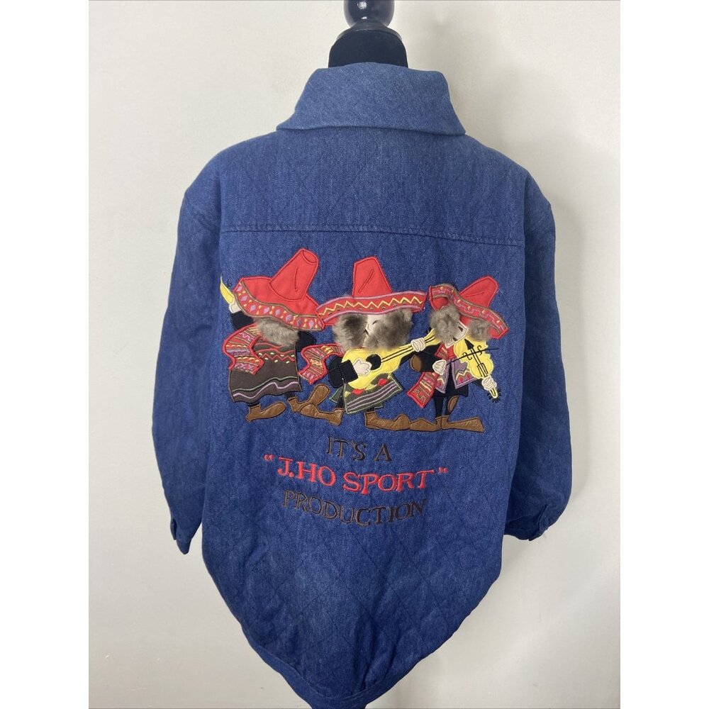 Vintage Joseph Ho Quilted Denim Mariachi Band Mexican 3D Coat Woman XL Loud 80s